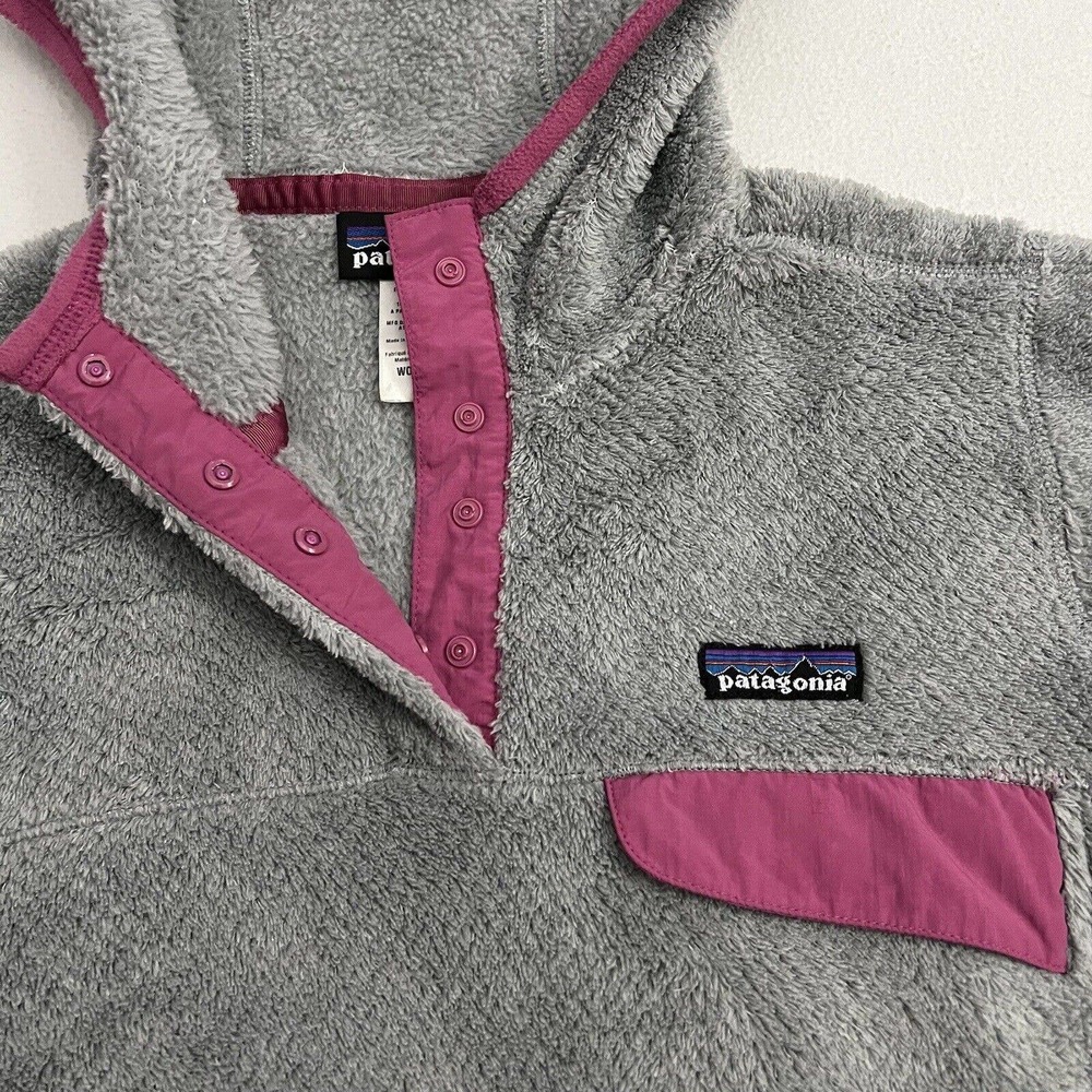 Patagonia Women Gray Pink Retool Hoody Snap T Fleece Jacket Pullover 25436 XS - Picture 3 of 9